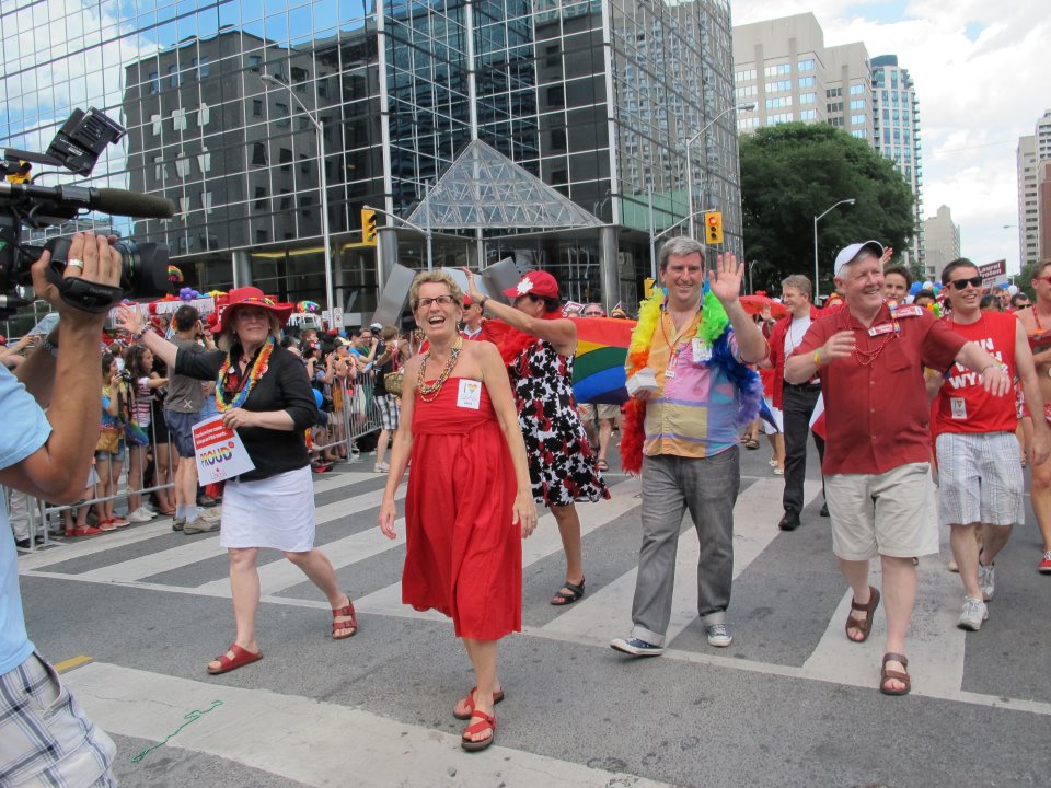 Kathleen Wynne marching in 2012 Toronto Pride Parade