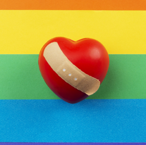 heart on rainbow graphic