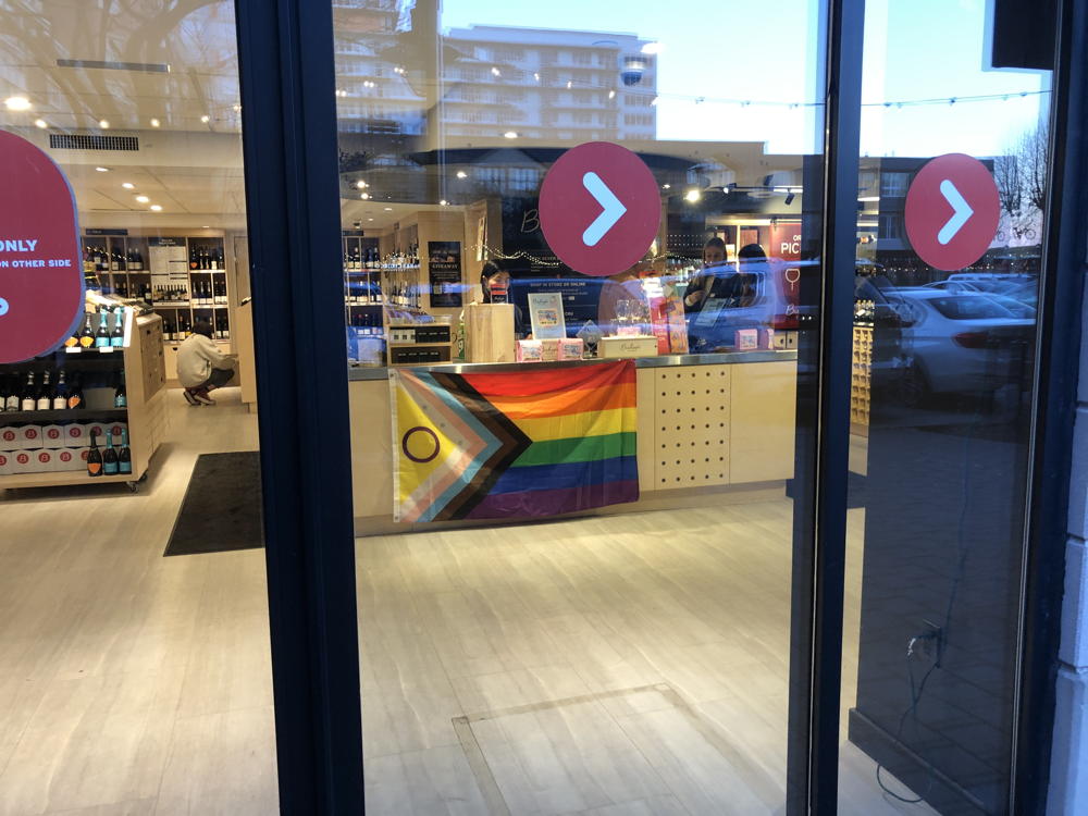 rainbow flag on store sales counter