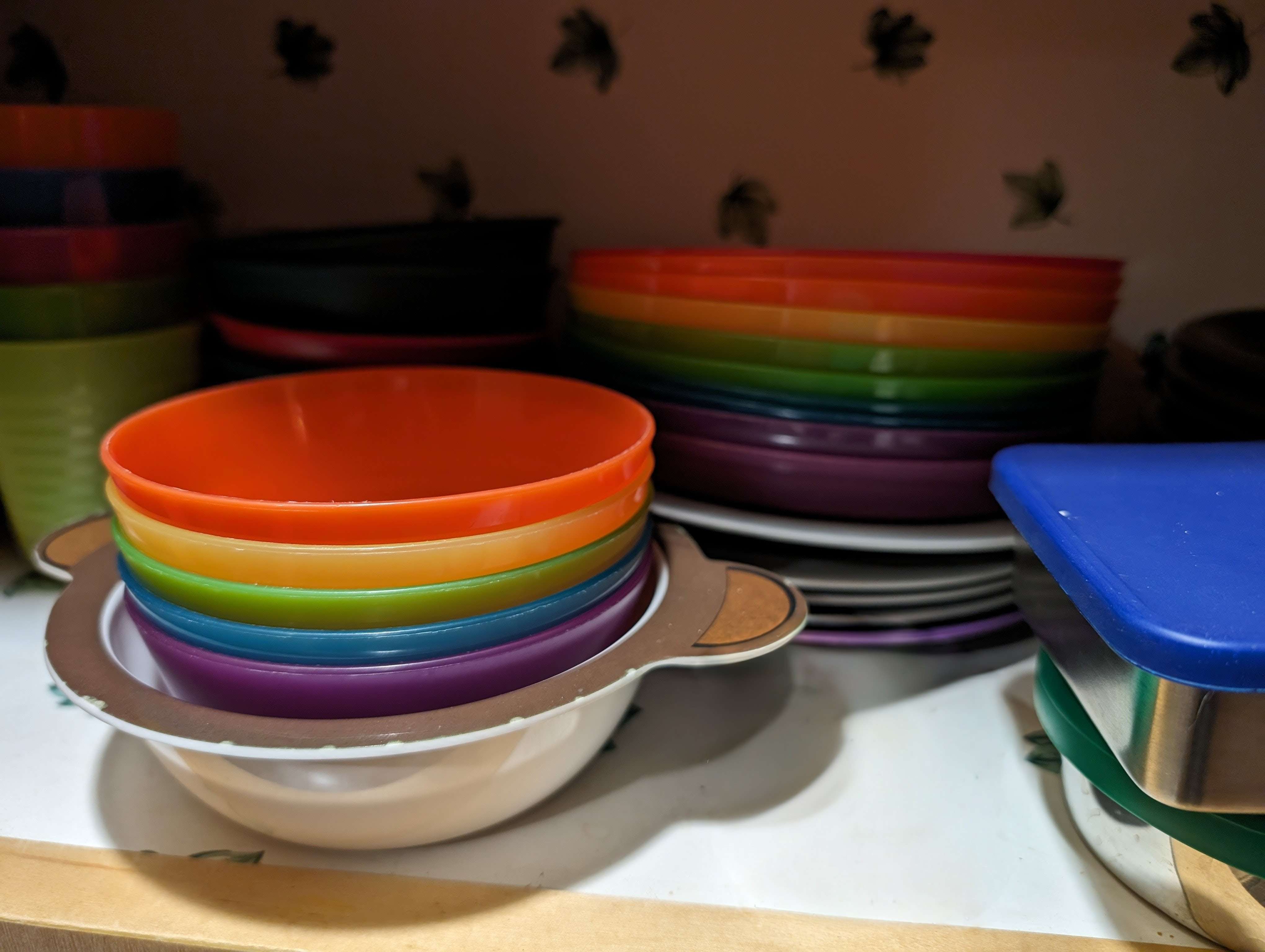 Pile of bowls in rainbow formation