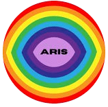 word ARIS inside a rainbow eye-shape