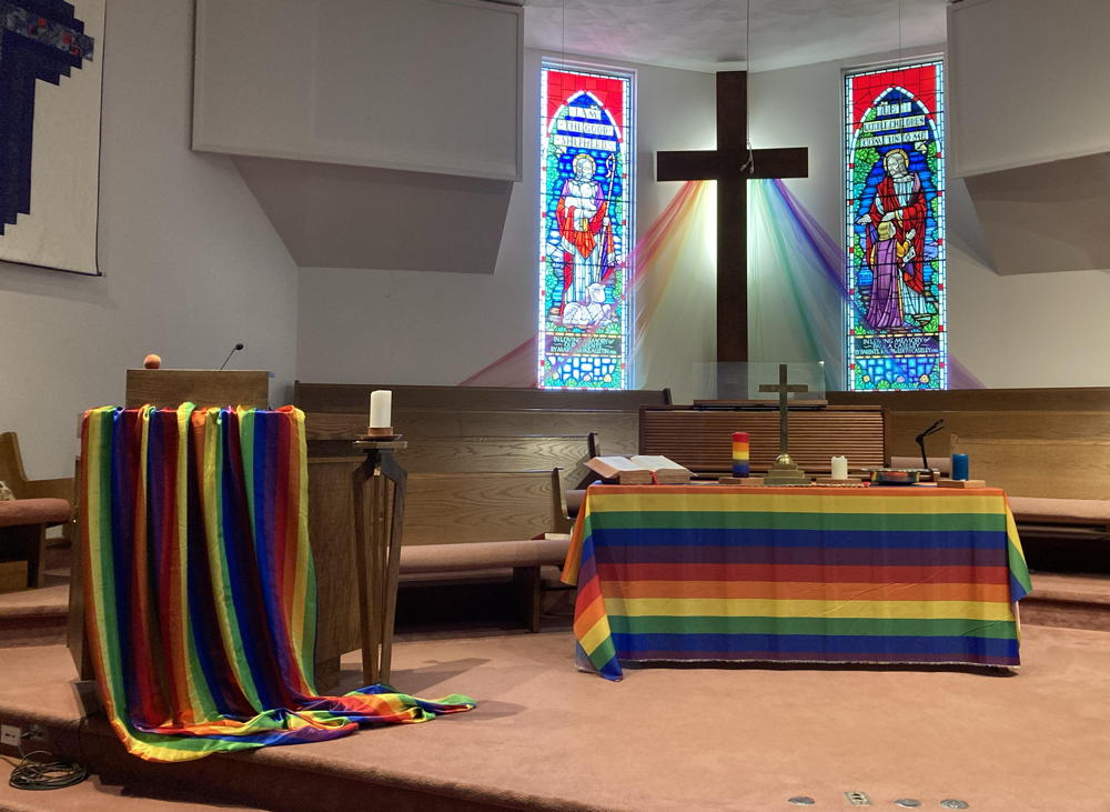 Rainbowed church interior