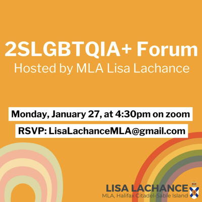 poster for forum - orange background w/ rainbows