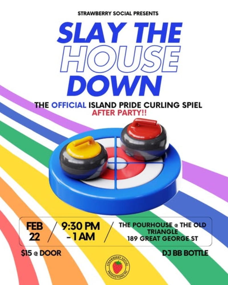 slay the house down official island pride curling spiel after party curling stone on top of a target