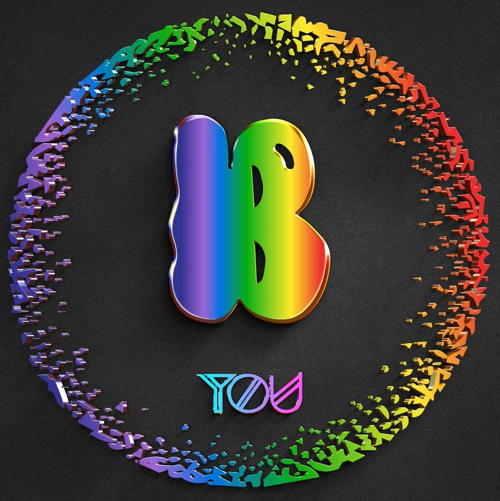 rainbow stylized B on a black background in a rainbow flecked sphere with "you" underneath
